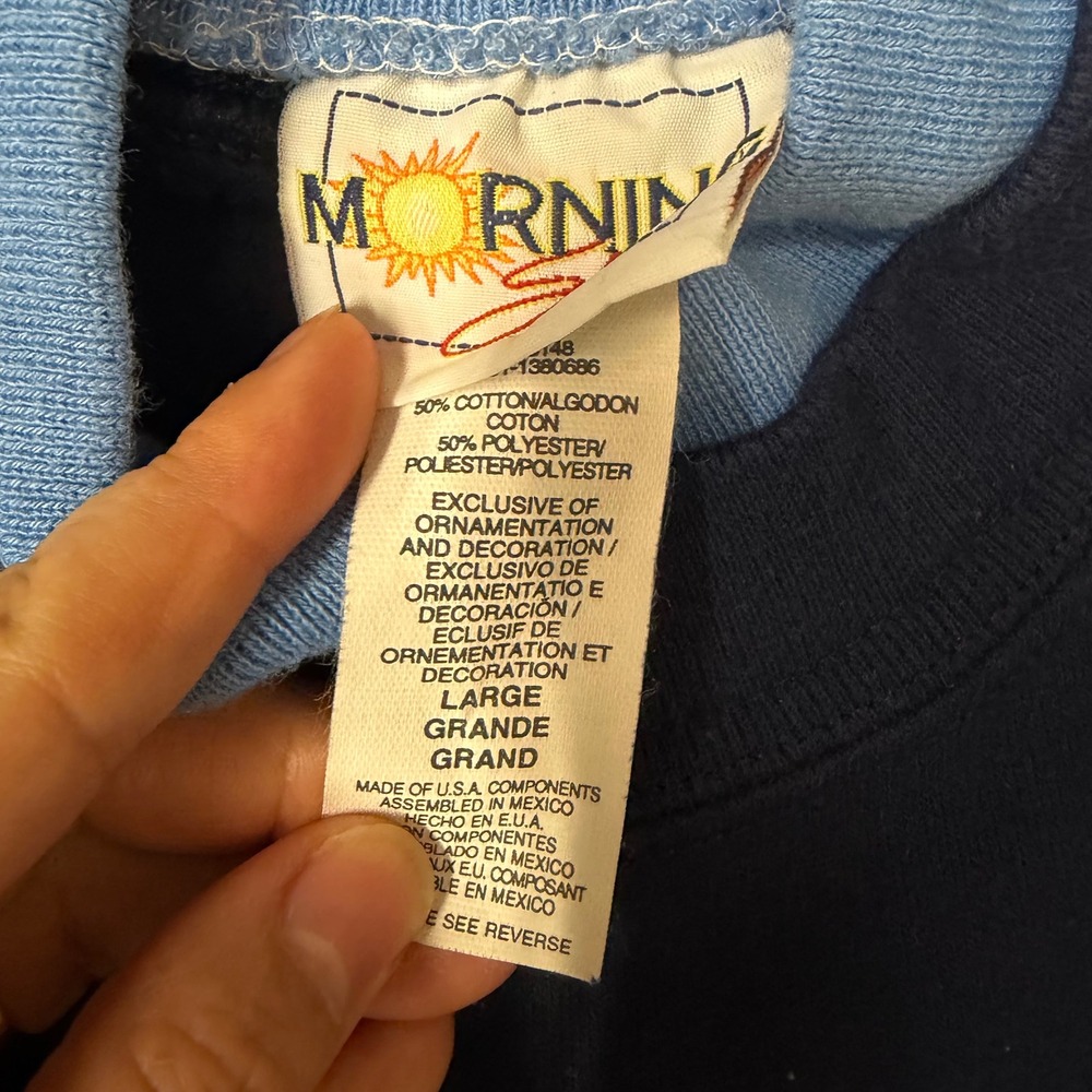 Vintage Morning Sun 2000 Fireworks Sweatshirt Navy Blue Mock Neck Large Y2K - Picture 3 of 5